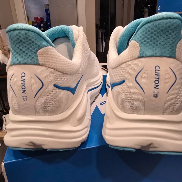 Hoka One Mens Clifton 10 Road Running Shoes - white / skyward blue Men's SZ 10.5 - Picture 7 of 16